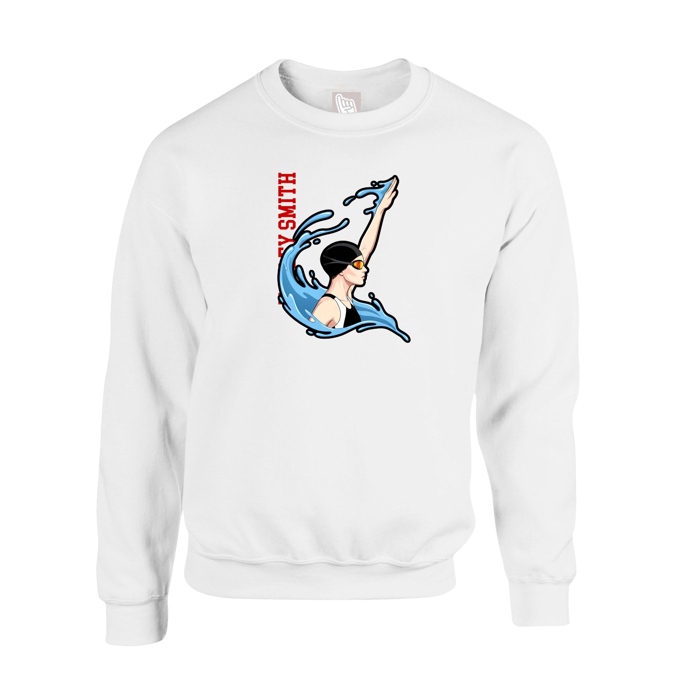 Fleece Crew — Name Vertical in White