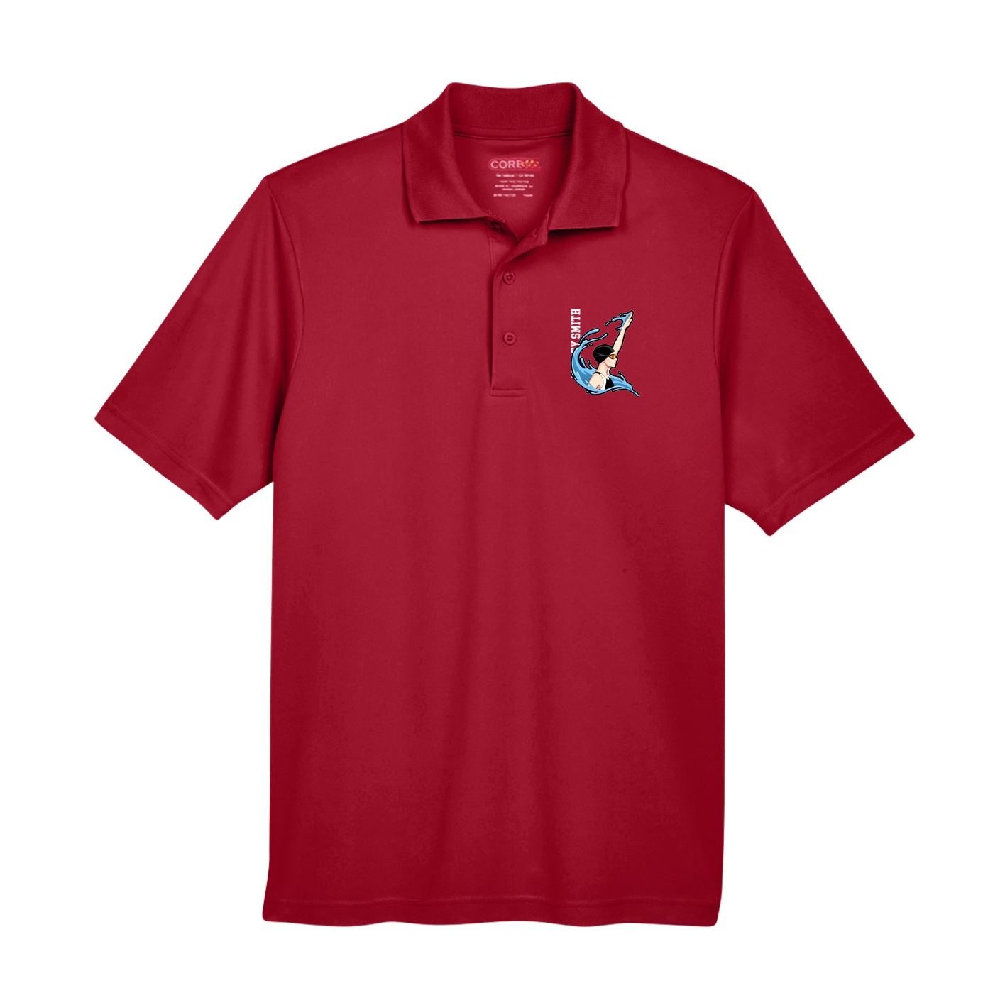 Performance Polo — Name Vertical in Red