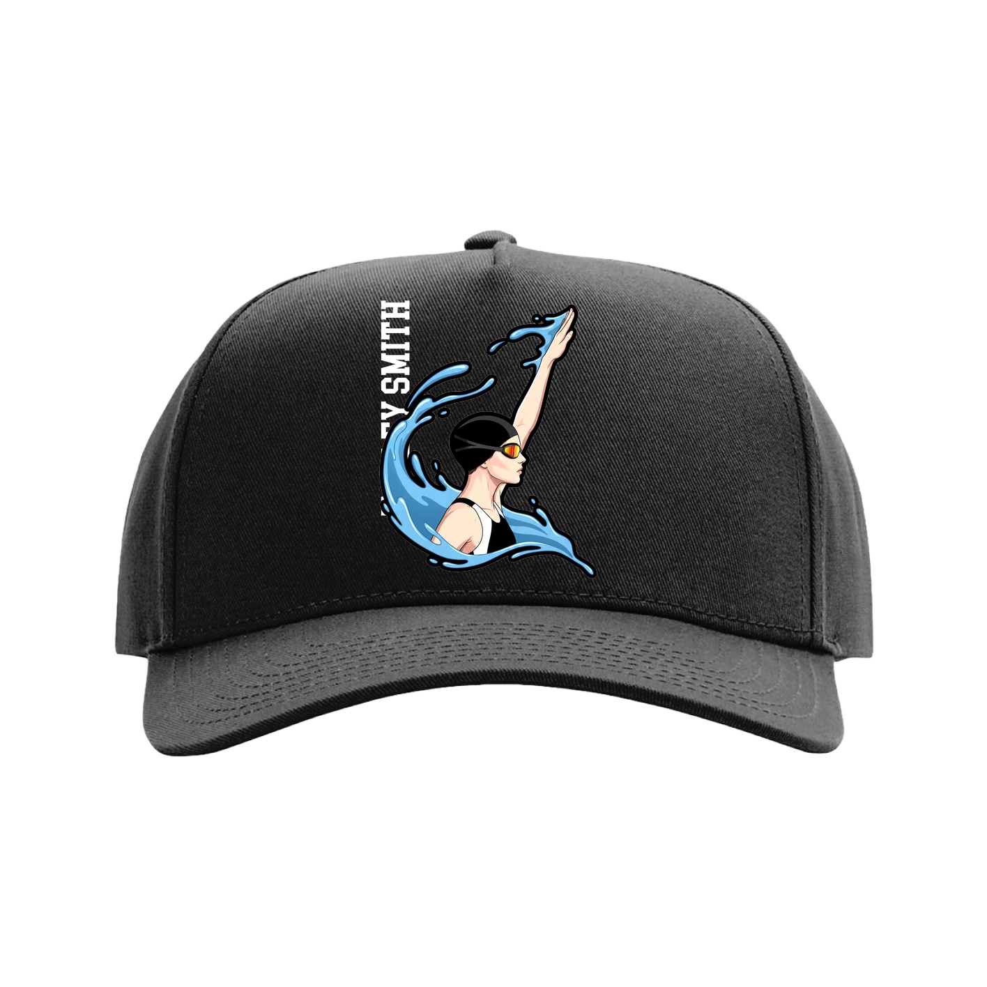 Full Fabric Five-Panel Champ Cap — Name Vertical in Black