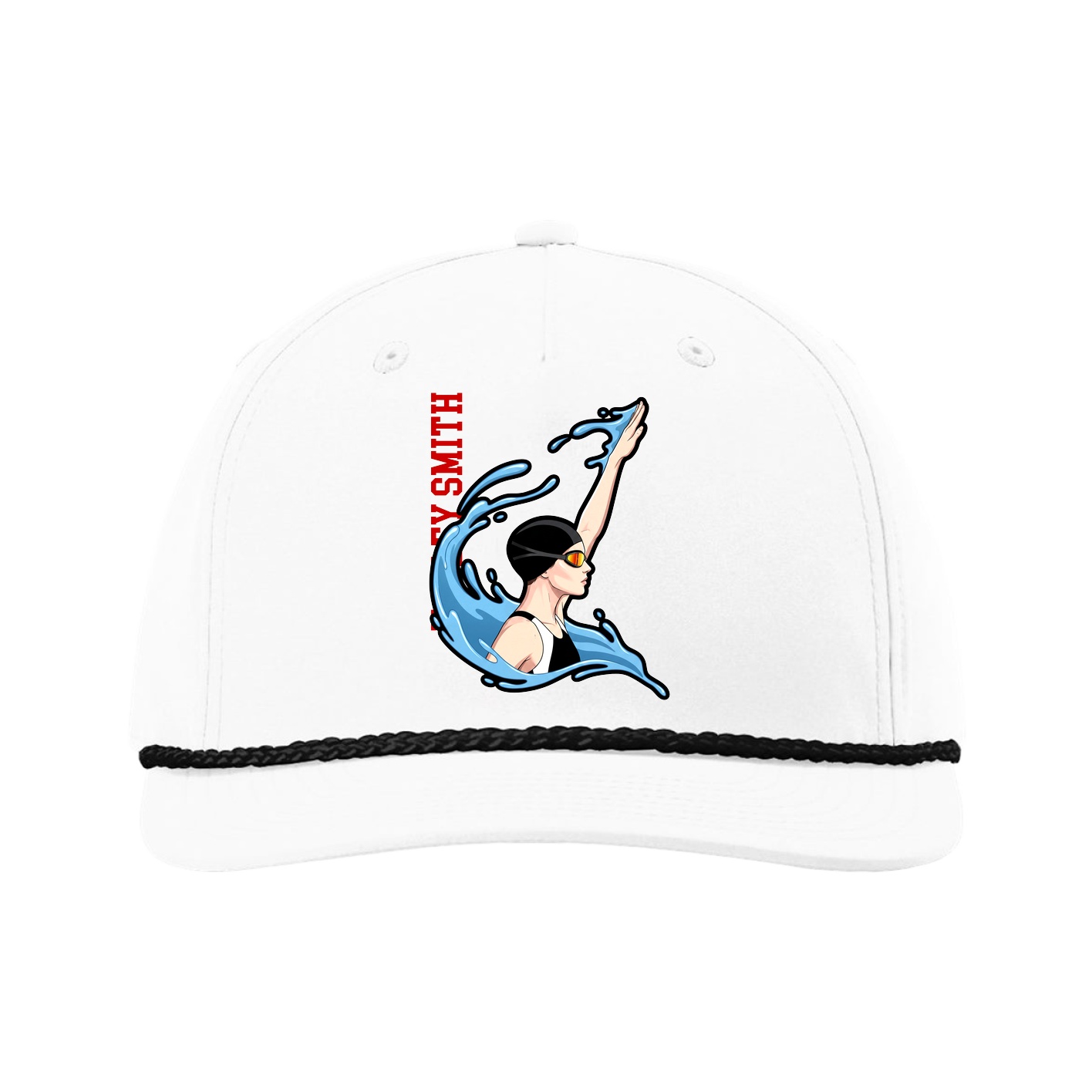 Five-Panel Classic Rope Cap — Name Vertical in White