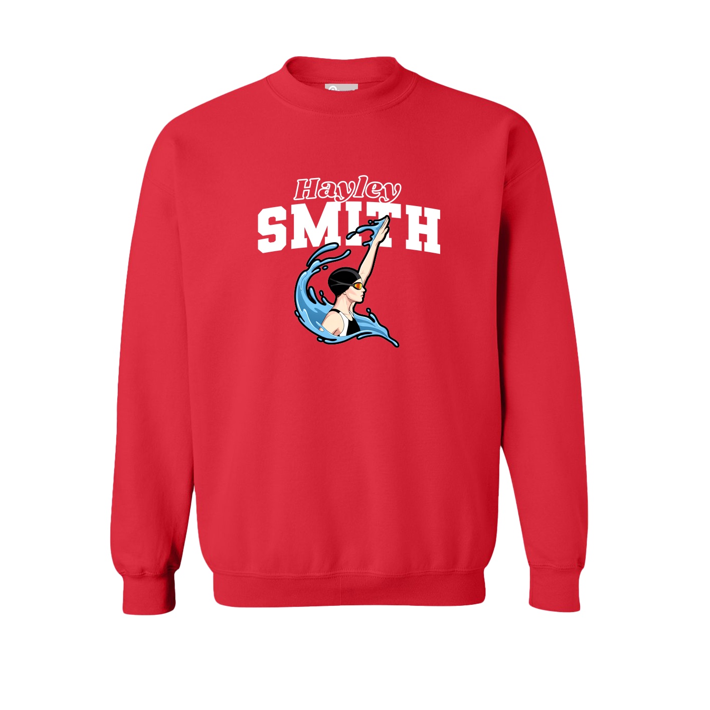 Fleece Crew — Name Arch in Red