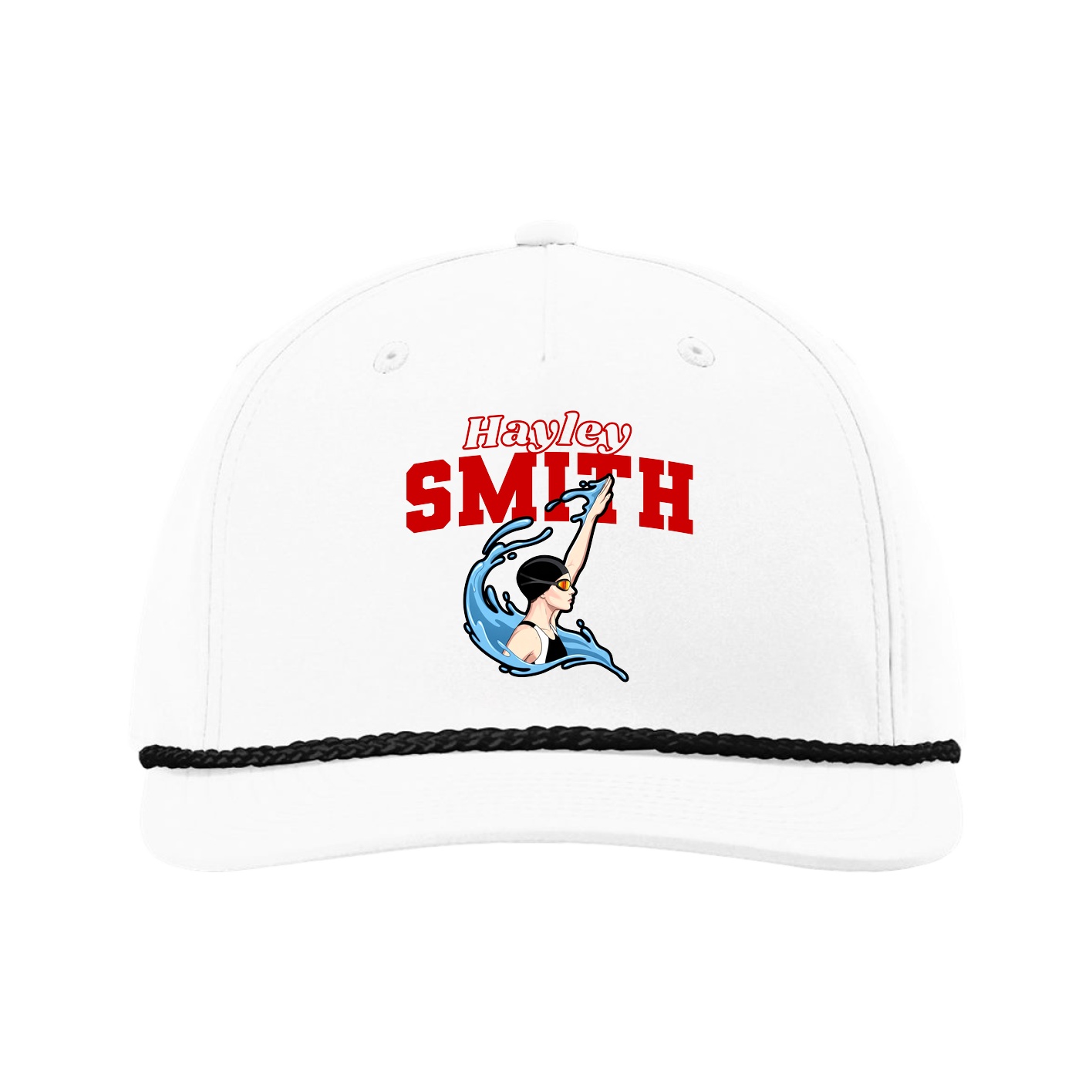 Five-Panel Classic Rope Cap — Name Arch in White