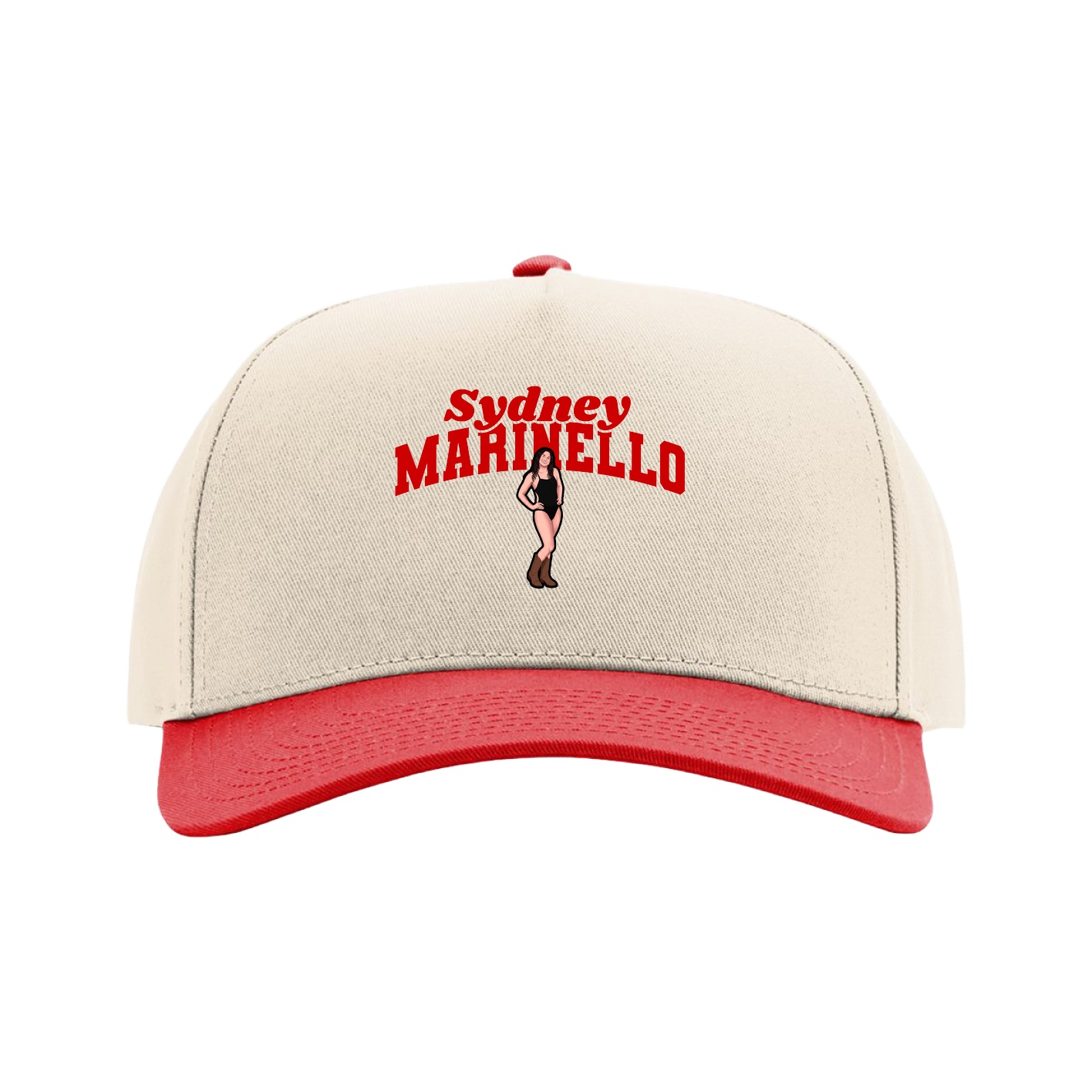Full Fabric Five-Panel Champ Cap — Signature Arch in Cream/Red