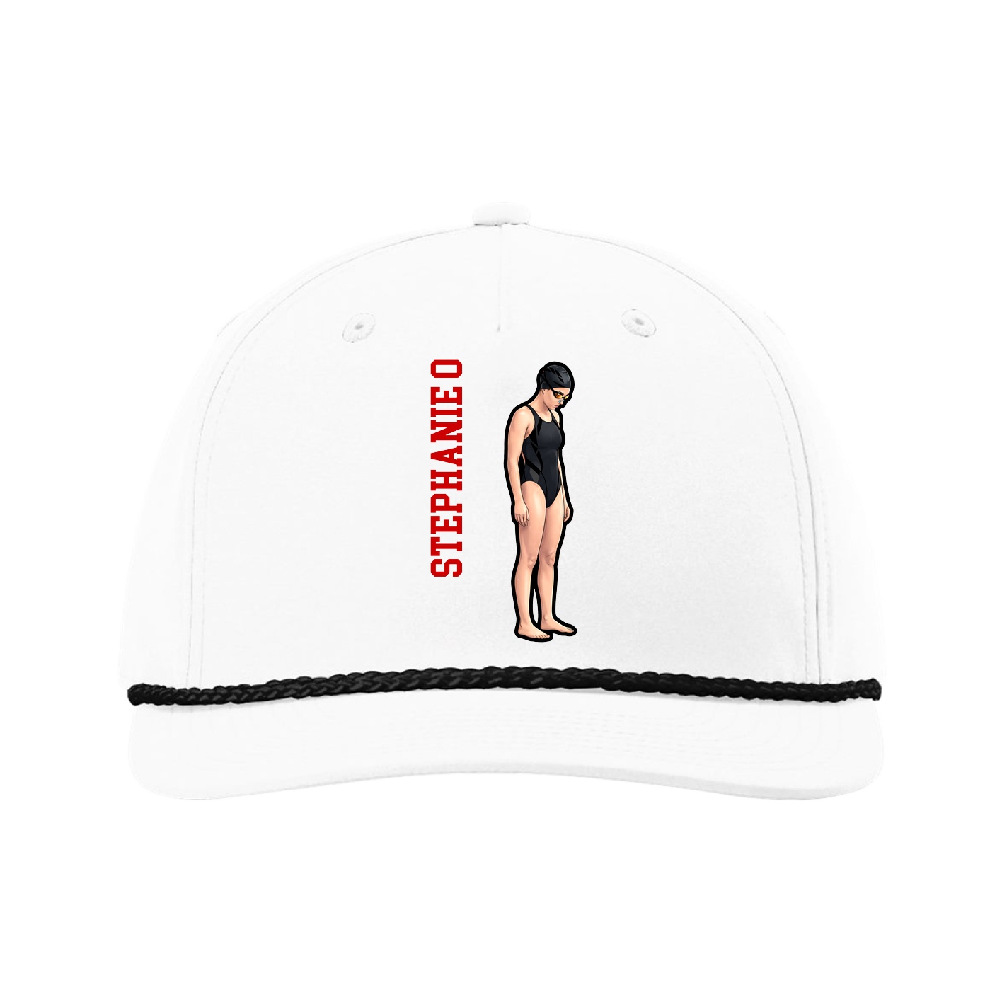 Five-Panel Classic Rope Cap — Name Vertical in White