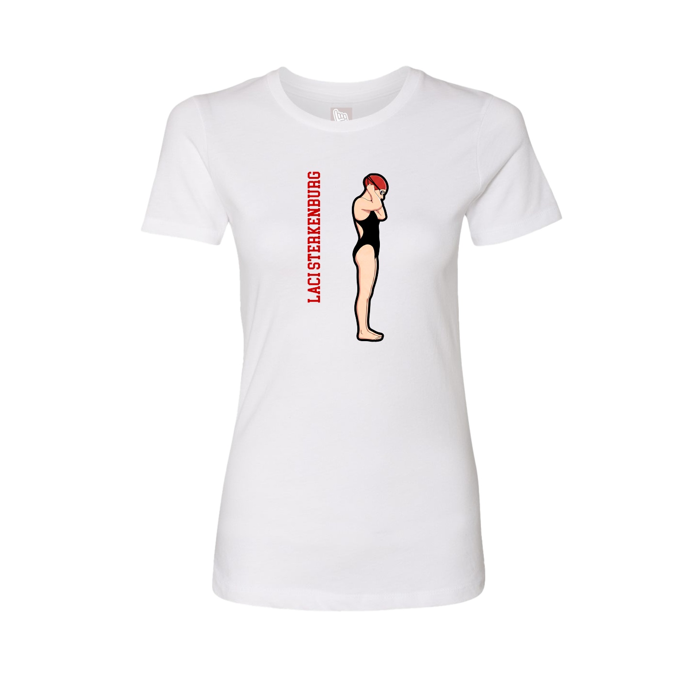 Womens Tee — Name Vertical in White