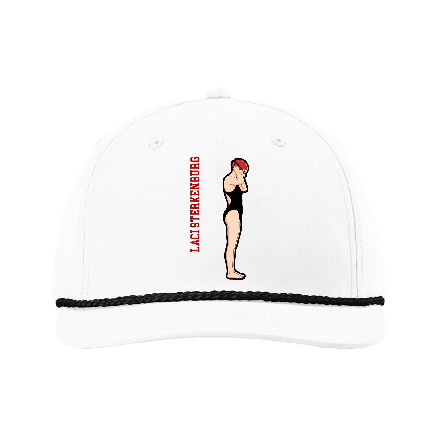 Five-Panel Classic Rope Cap — Name Vertical in White