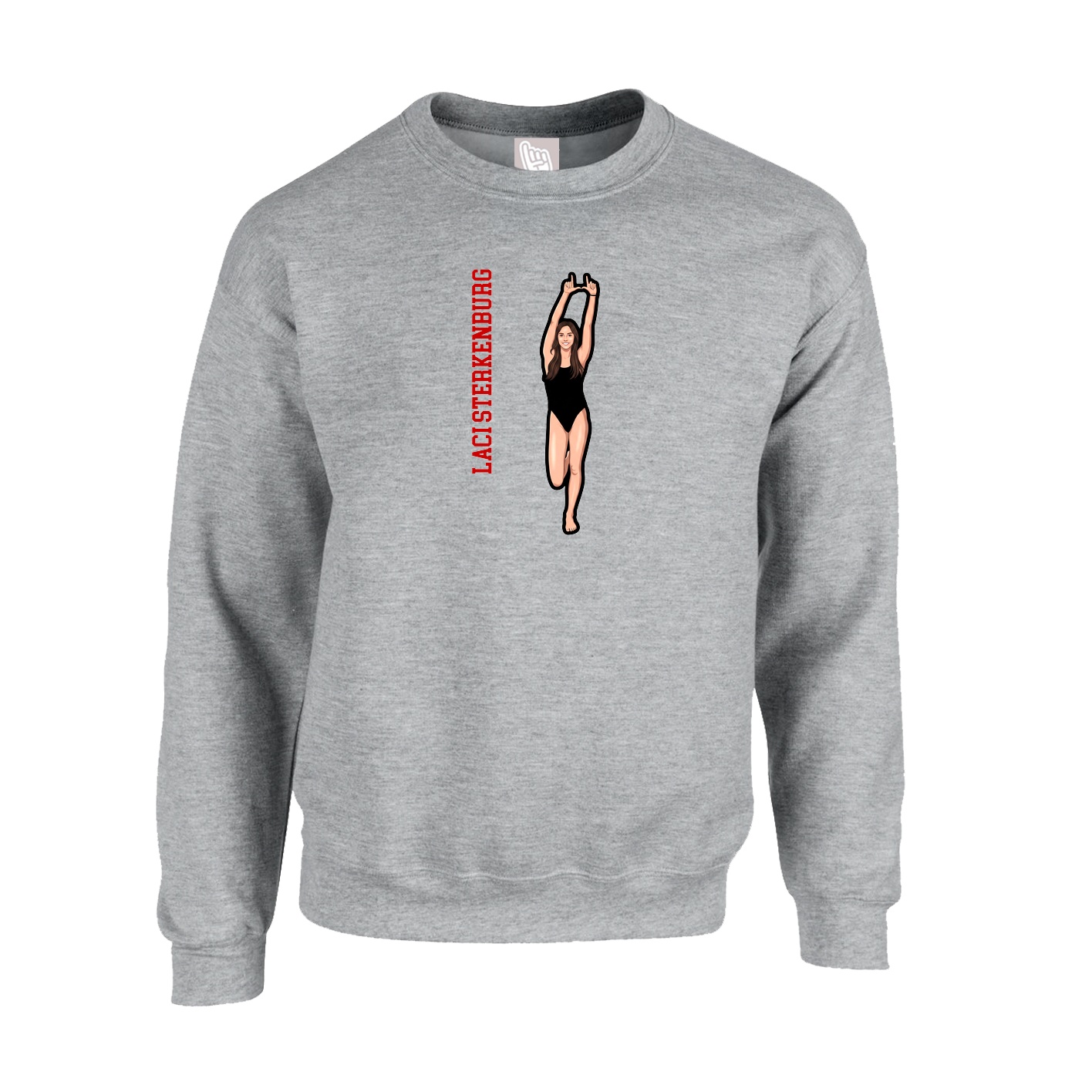 Fleece Crew — Name Vertical in Grey