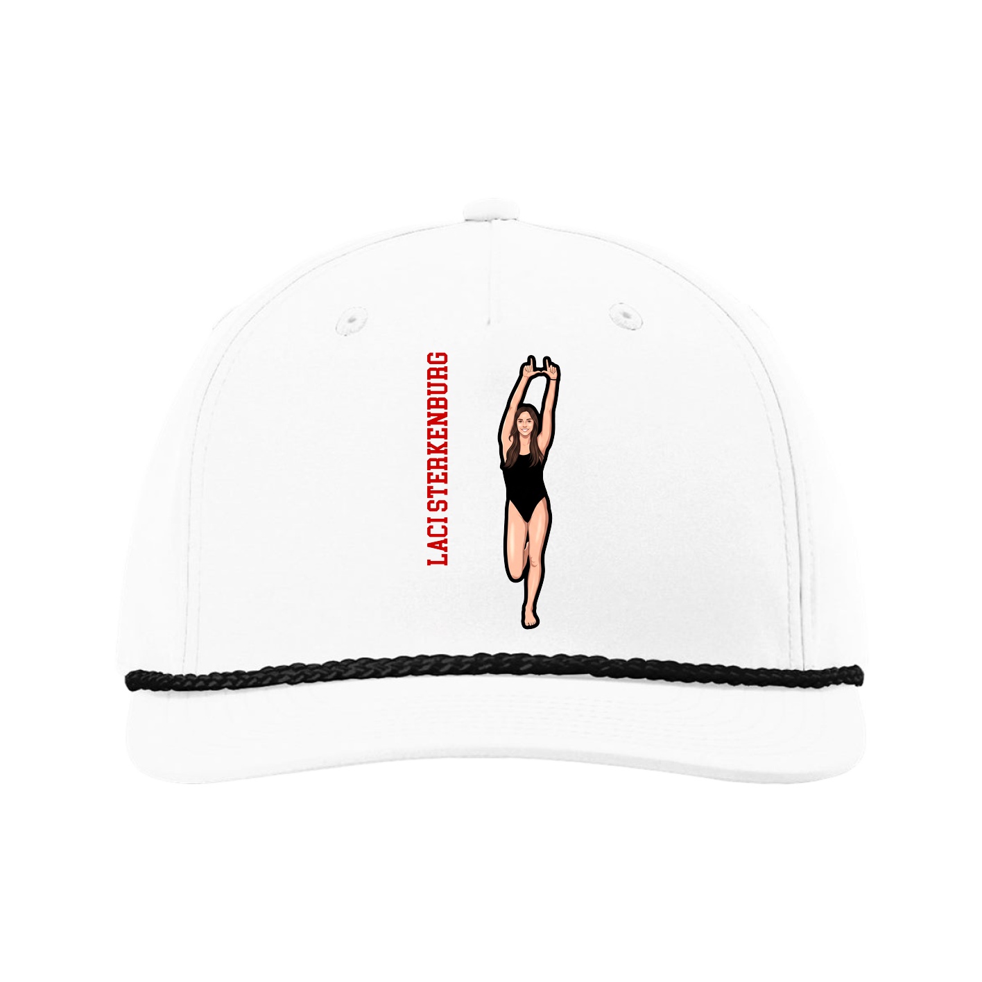 Five-Panel Classic Rope Cap — Name Vertical in White