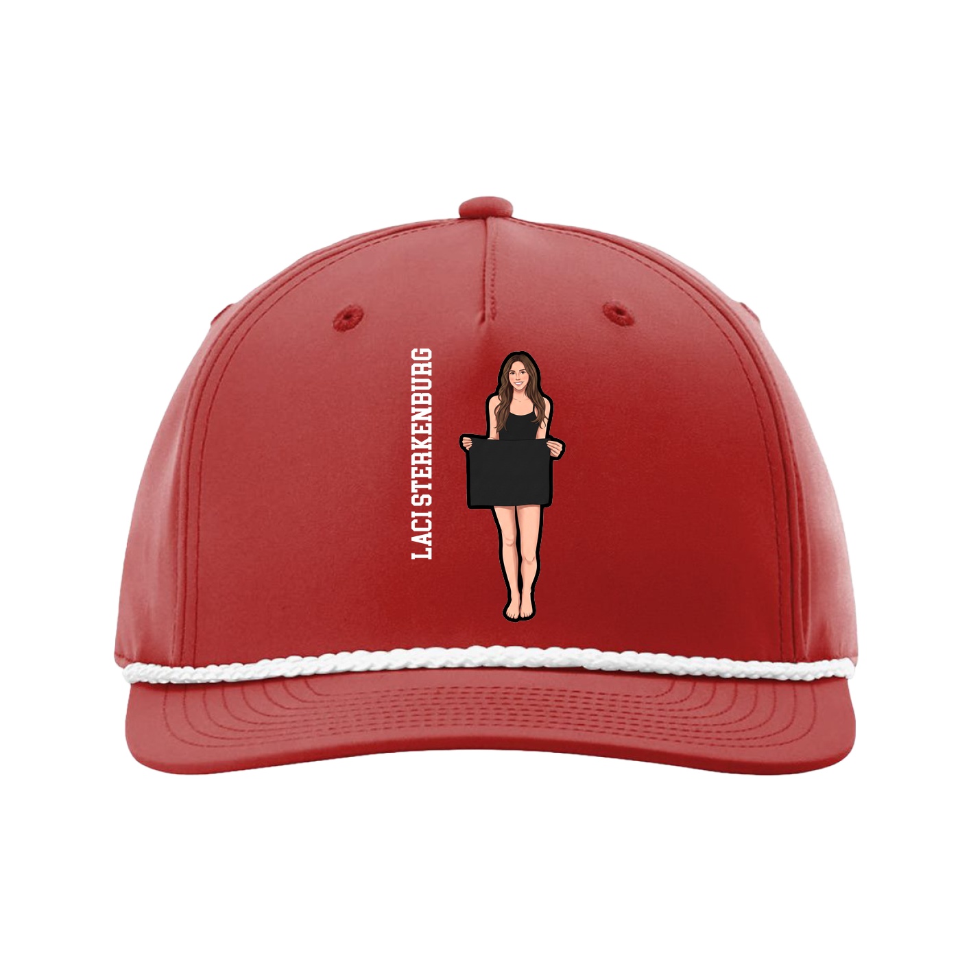 Five-Panel Classic Rope Cap — Name Vertical in Red