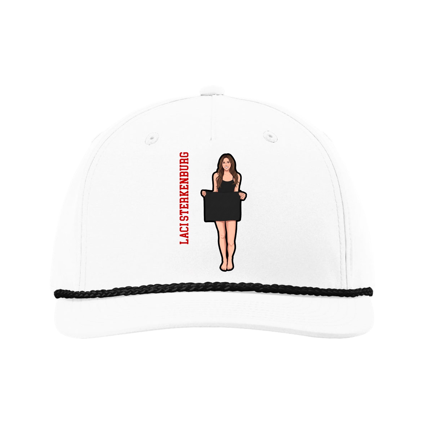 Five-Panel Classic Rope Cap — Name Vertical in White