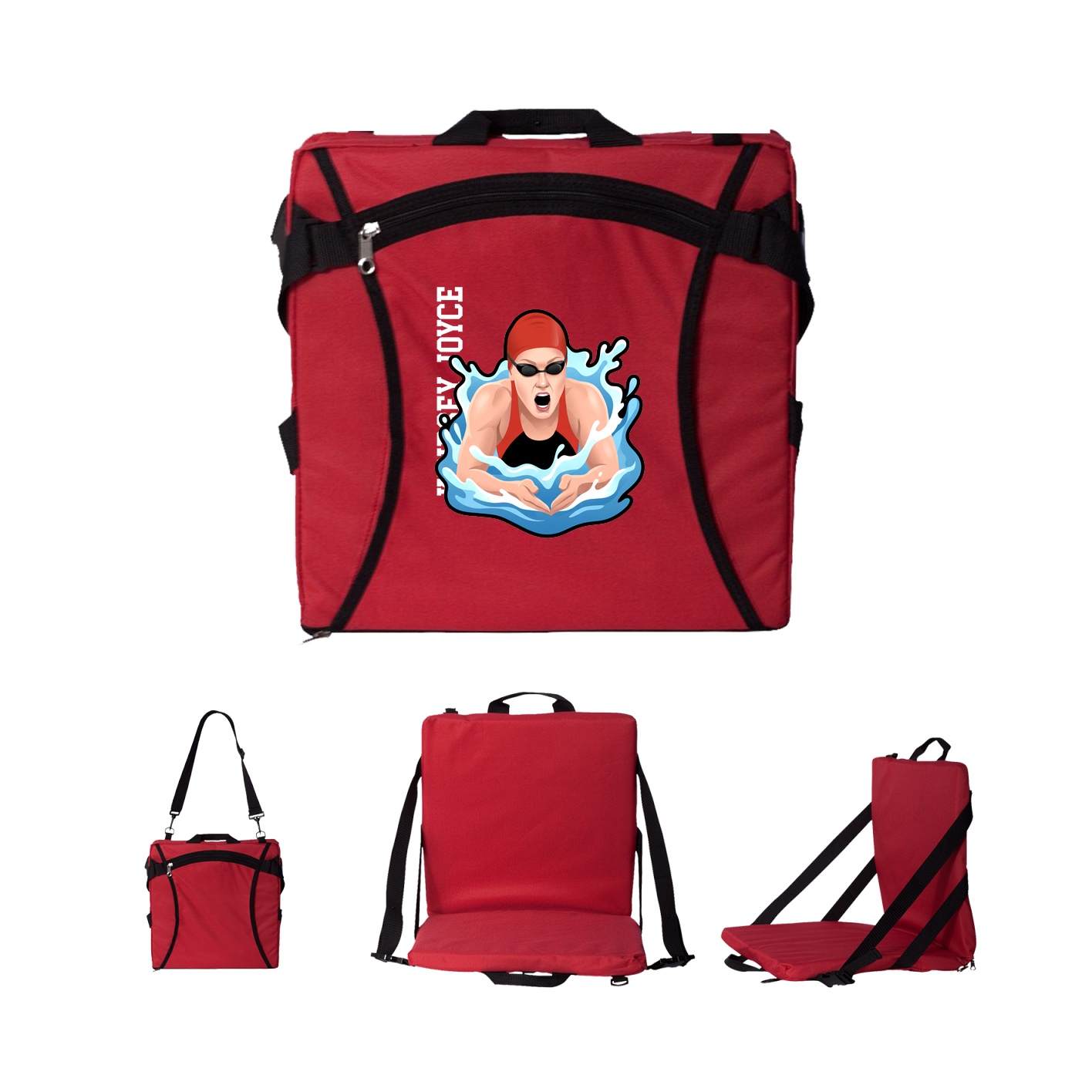 Folding Stadium Seat — Name Vertical in Red