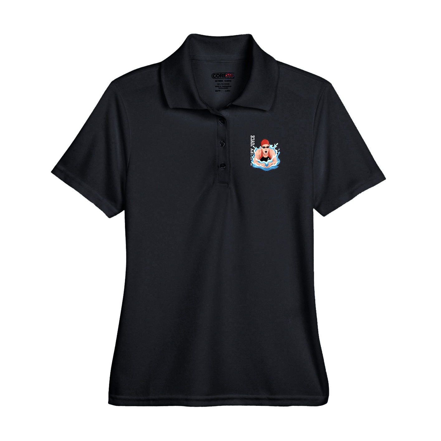 Performance Polo — Name Vertical in Black