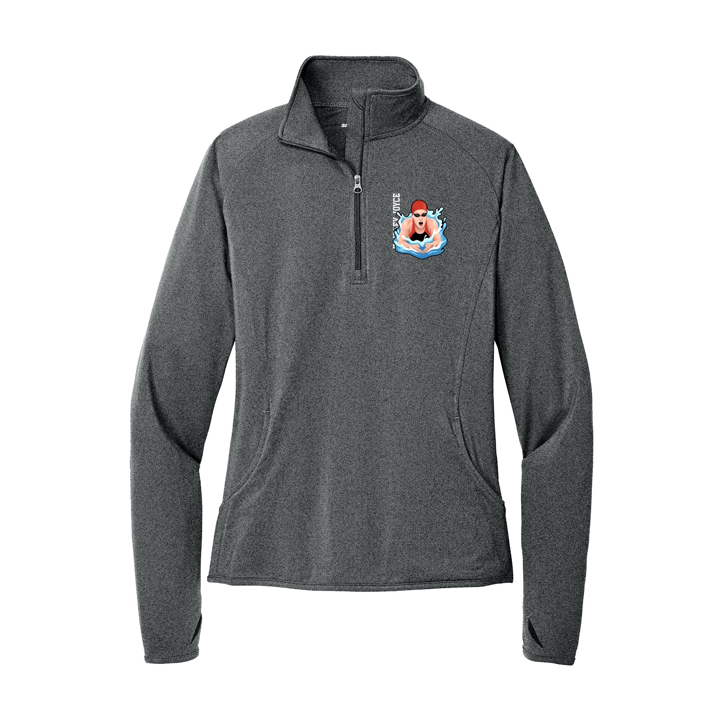 Women's Q-Zip Pullover — Name Vertical in Grey