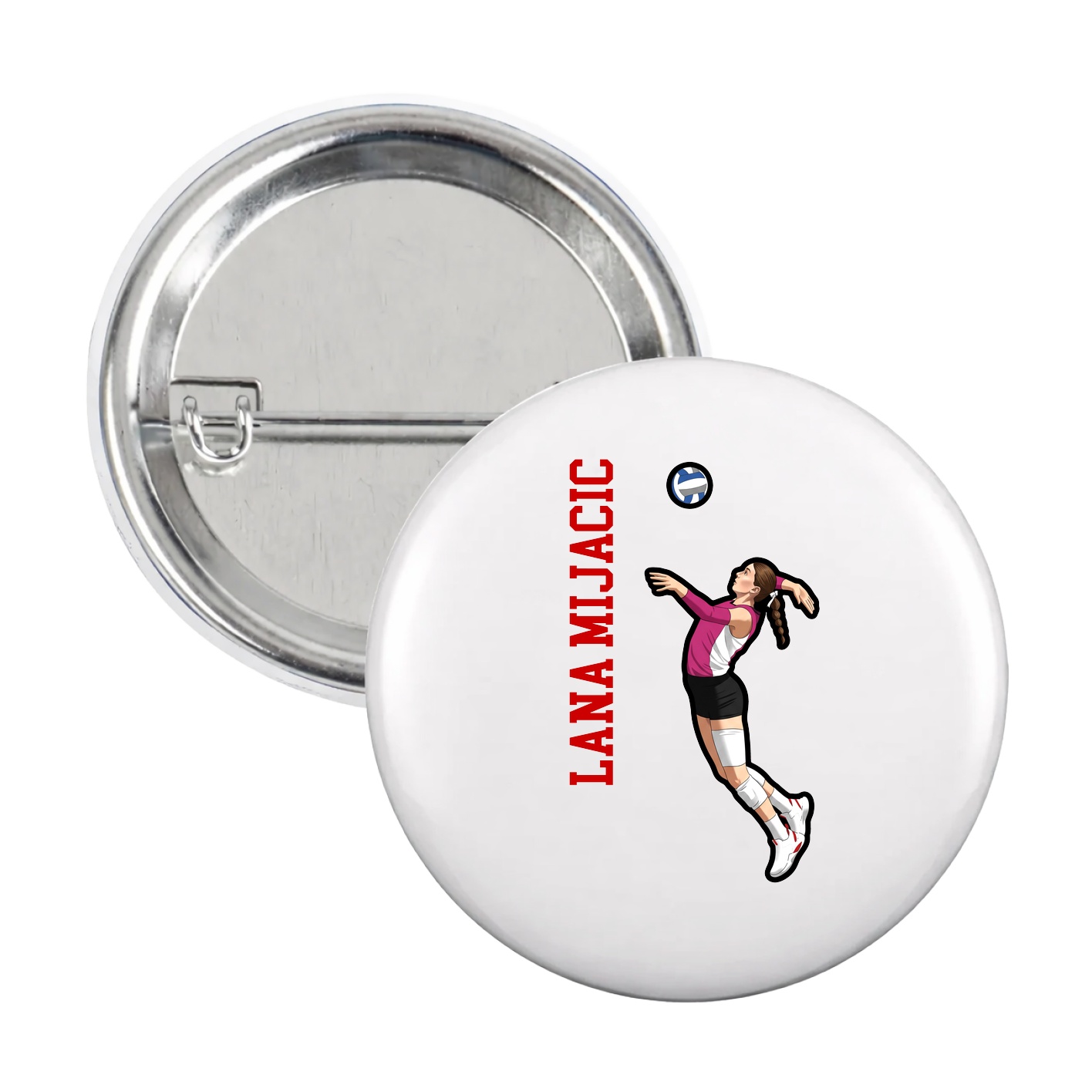 Game Day Button — Name Vertical in White