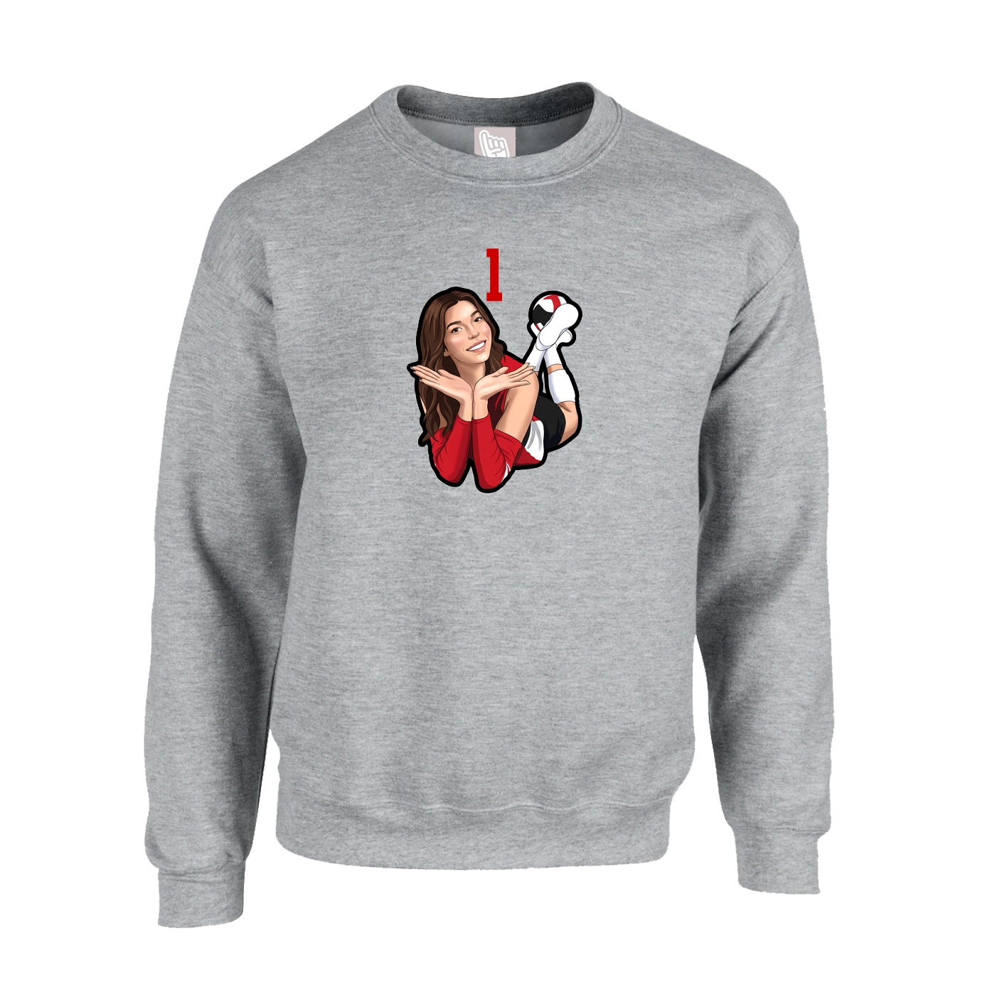 Fleece Crew — Number Top in Grey