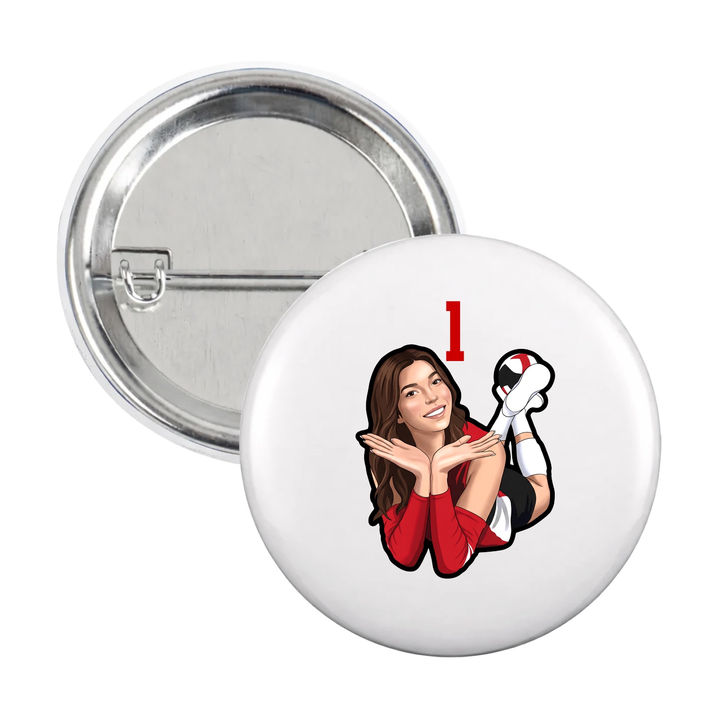 Game Day Button — Number Top in White