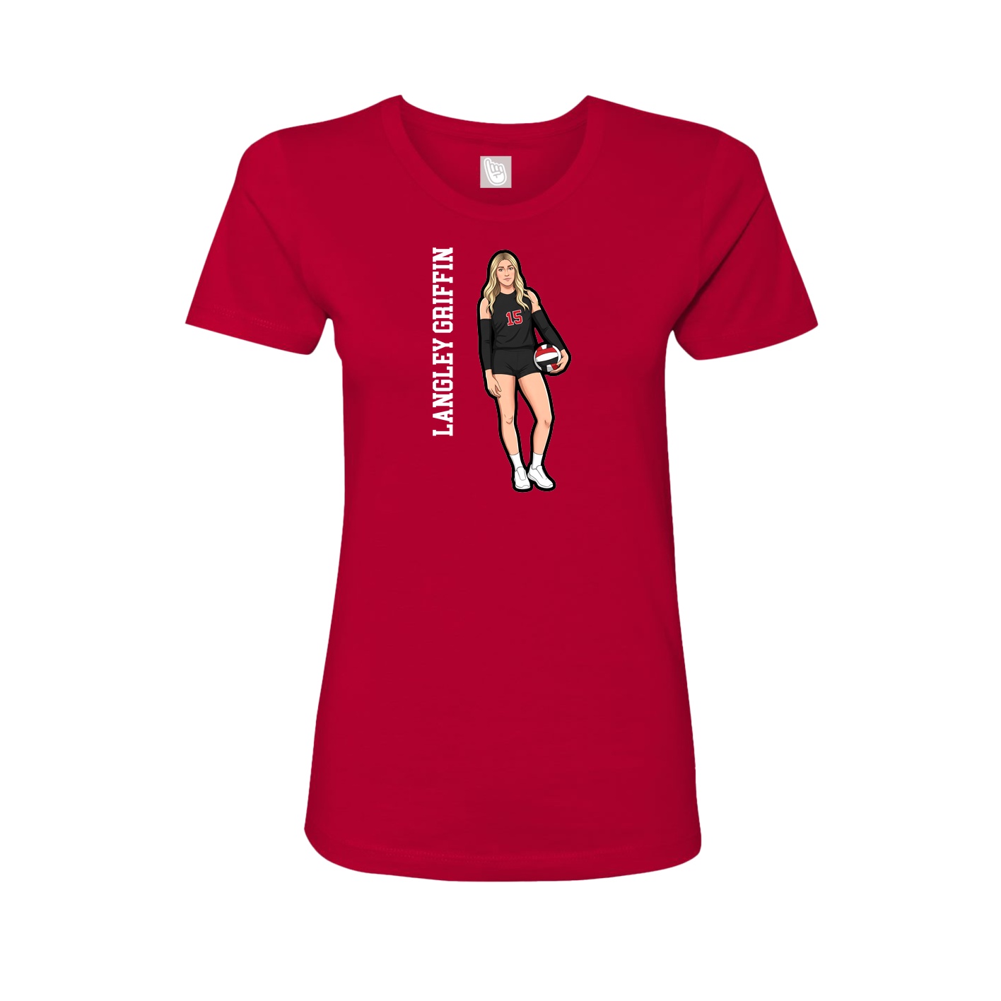 Fitted Women's Tee — Name Vertical in Red
