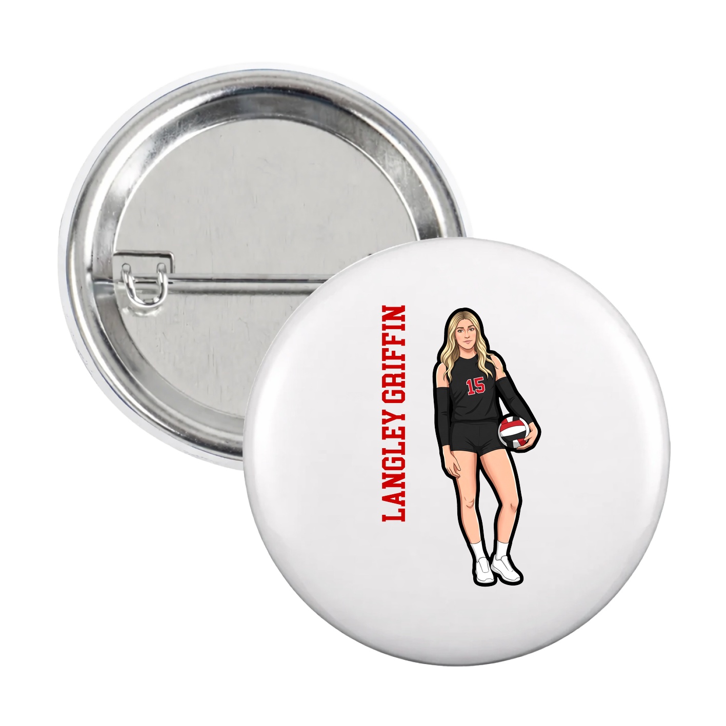 Game Day Button — Name Vertical in White
