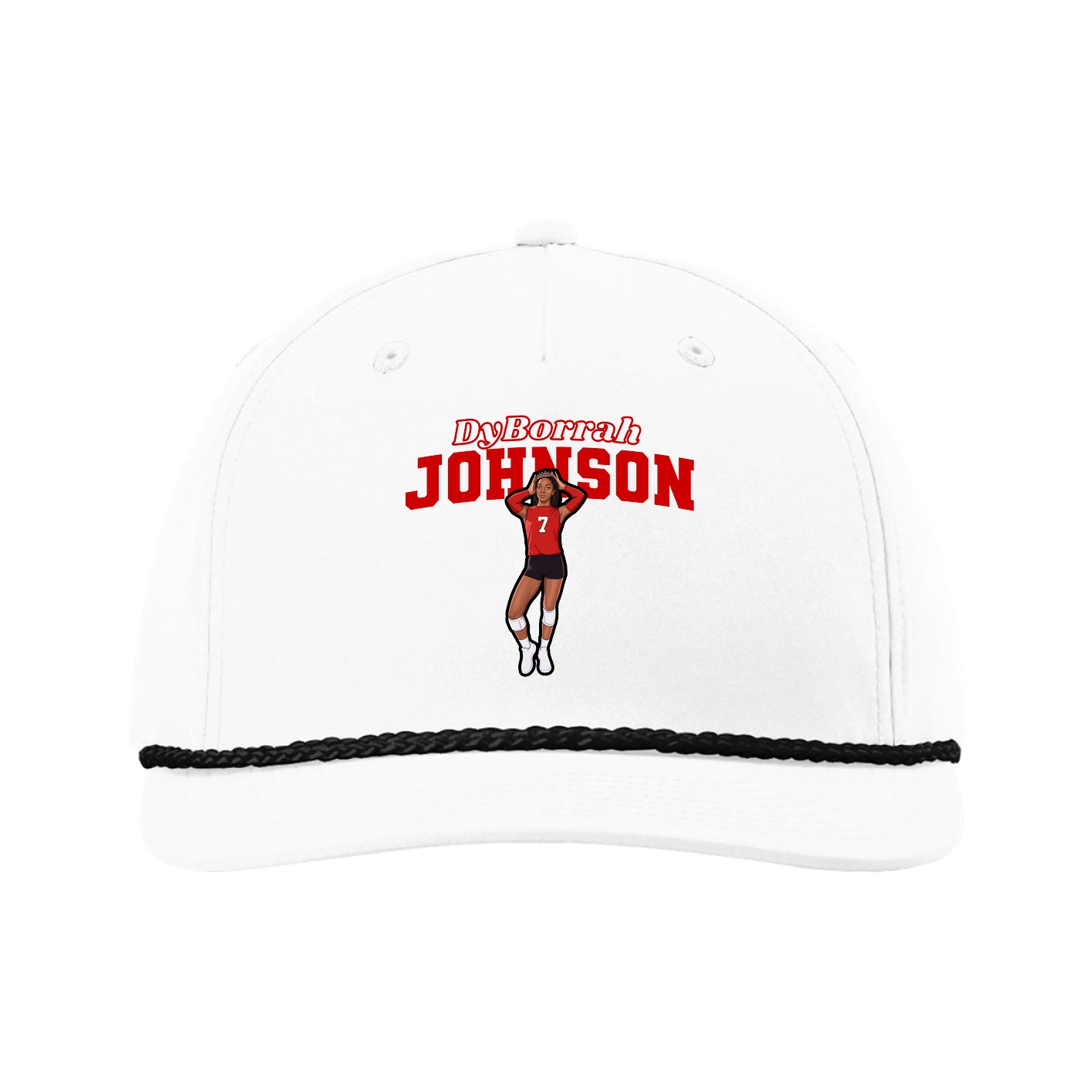 Five-Panel Classic Rope Cap — Name Arch in White