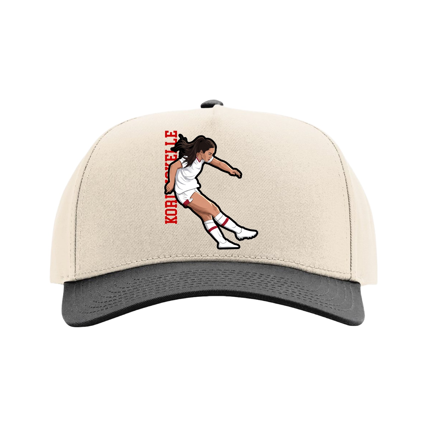 Full Fabric Five-Panel Champ Cap — Name Vertical in Cream/Black