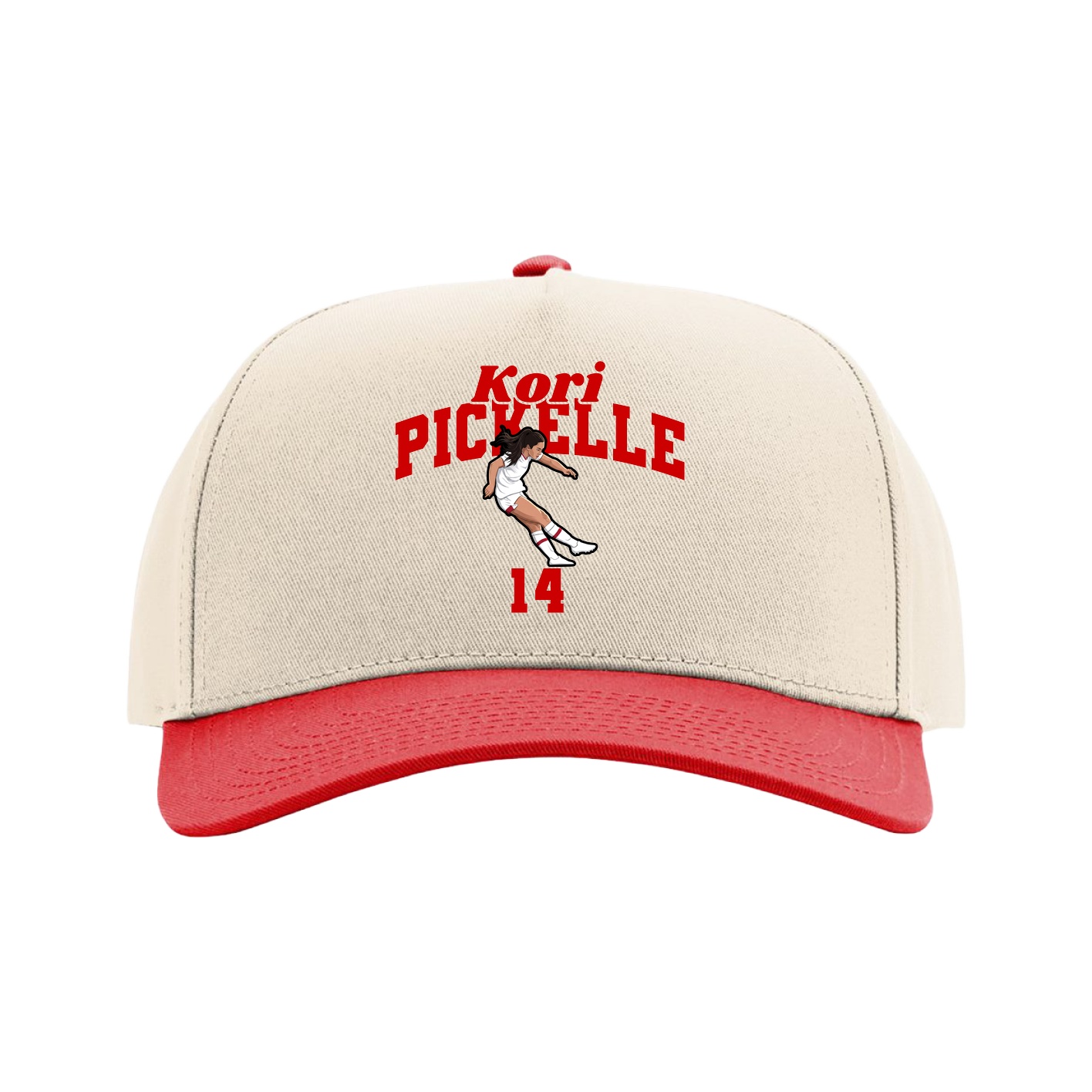 Full Fabric Five-Panel Champ Cap — Signature Arch in Cream/Red