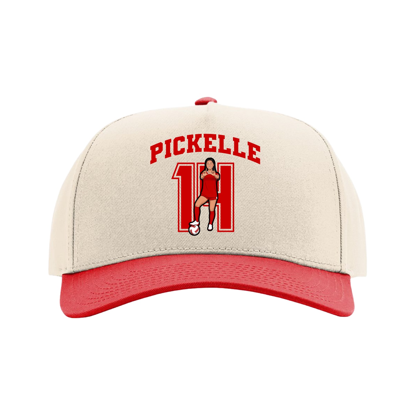 Full Fabric Five-Panel Champ Cap — Number in Cream/Red