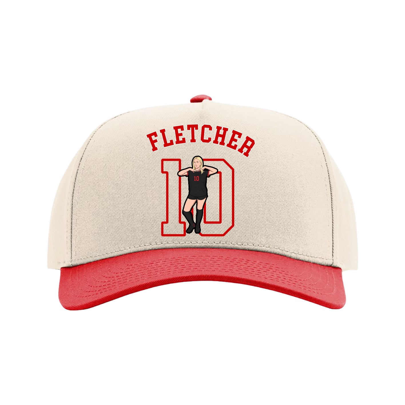 Full Fabric Five-Panel Champ Cap — Shirsey Arch in Cream/Red