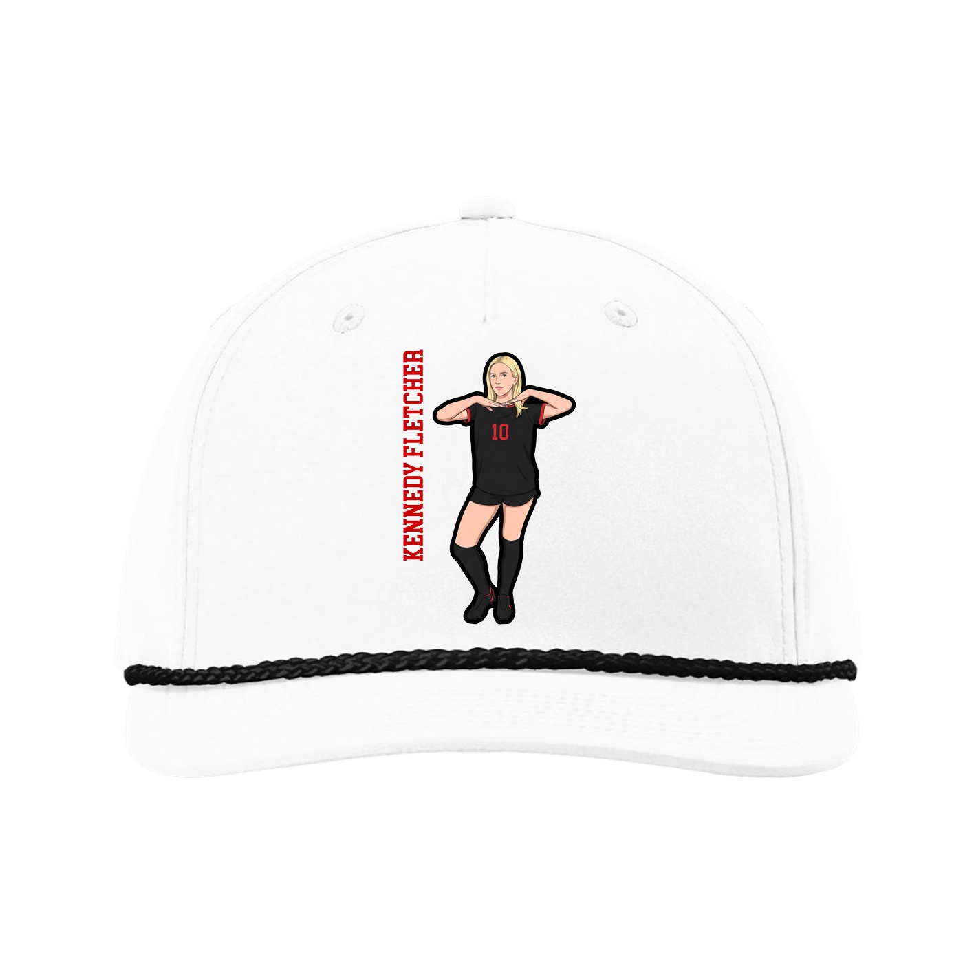 Five-Panel Classic Rope Cap — Name Vertical in White