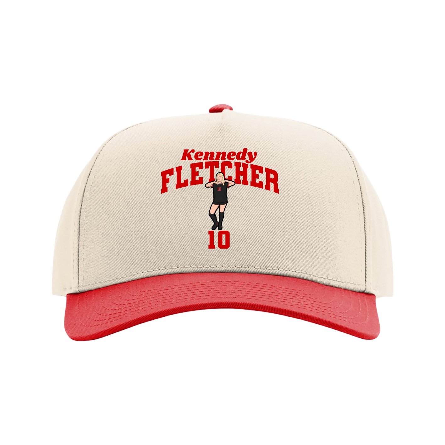 Full Fabric Five-Panel Champ Cap — Signature Arch in Cream/Red