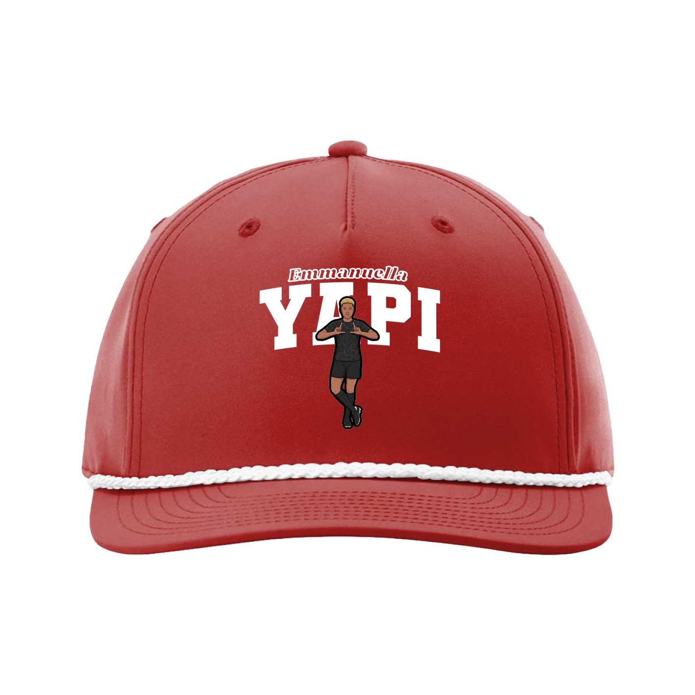 Five-Panel Classic Rope Cap — Name Arch in Red