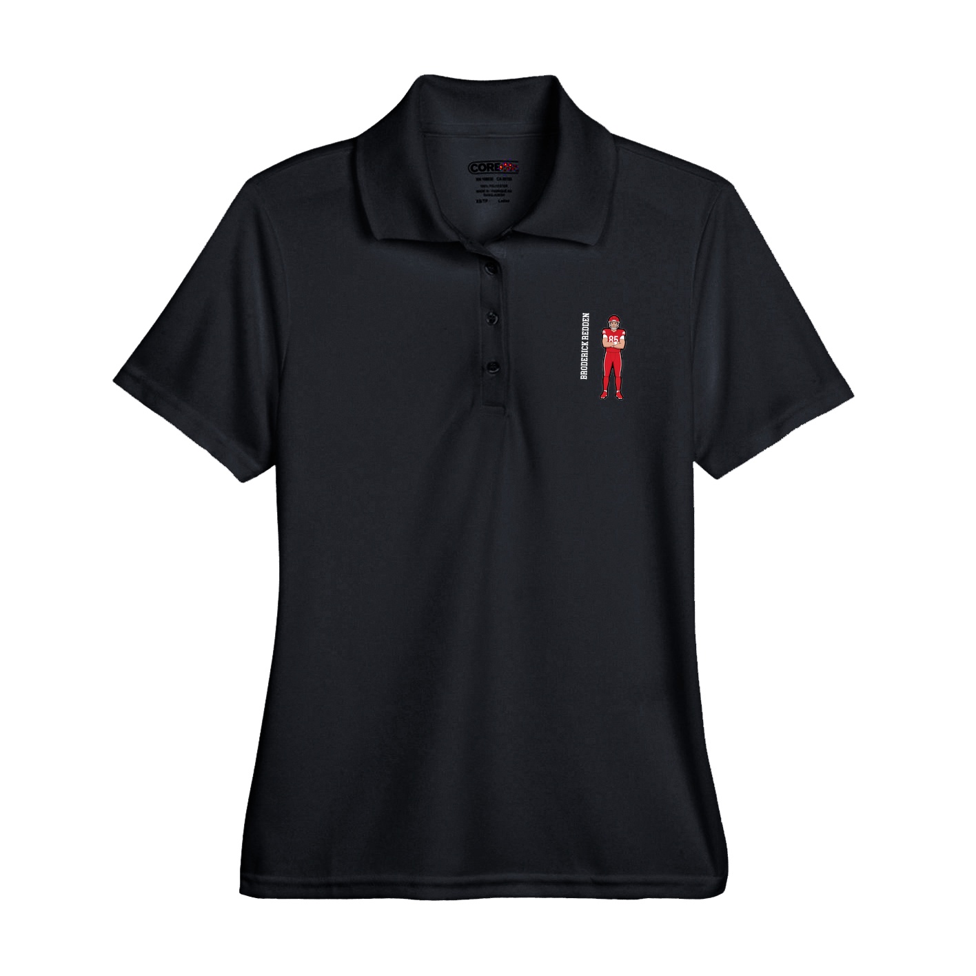 Womens Performance Polo — Name Vertical in Black