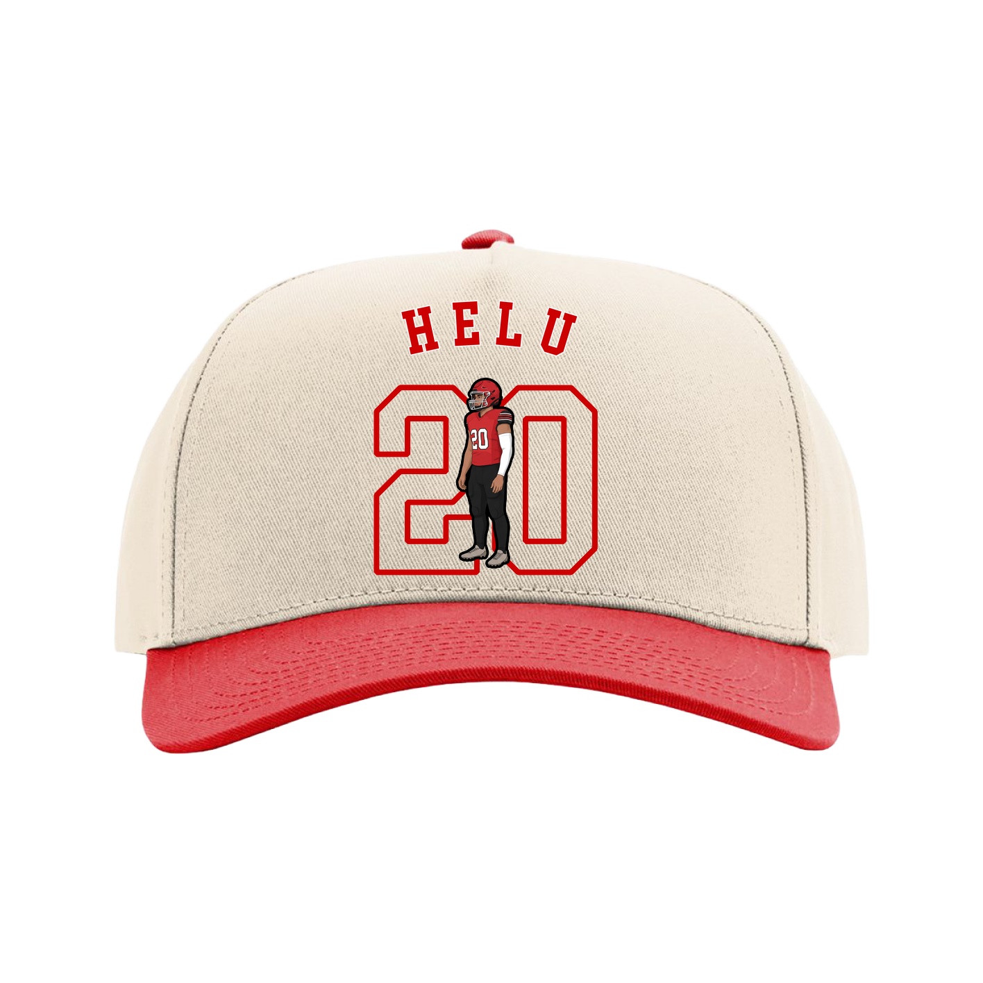 Full Fabric Five-Panel Champ Cap — Shirsey Arch in Cream/Red
