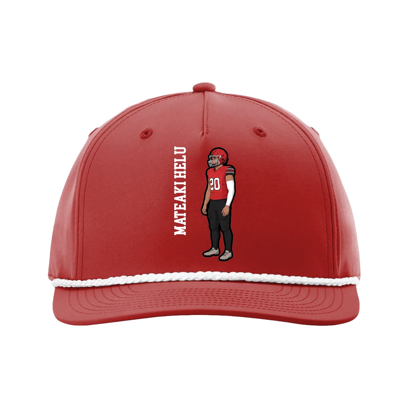 Five-Panel Classic Rope Cap — Name Vertical in Red