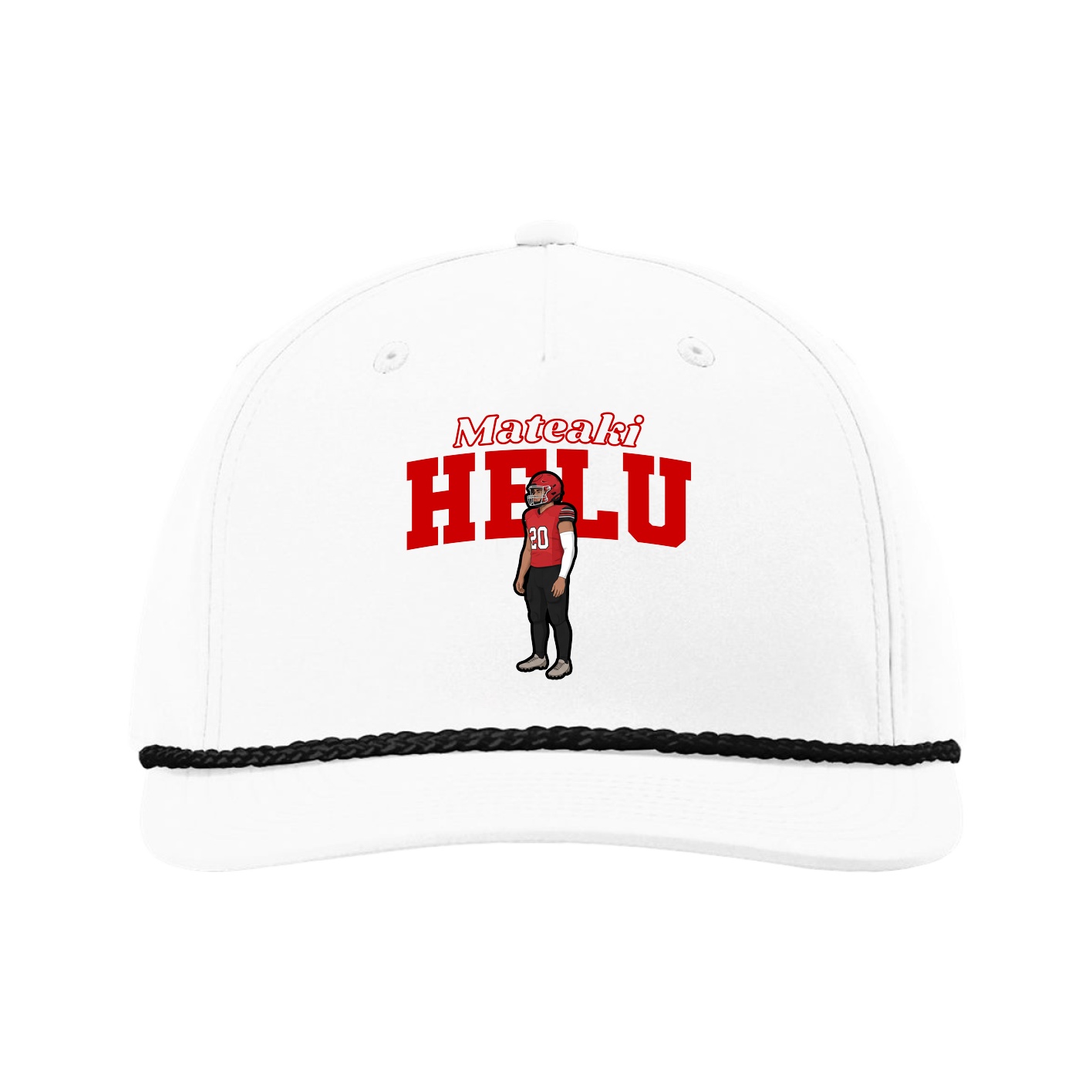 Five-Panel Classic Rope Cap — Name Arch in White