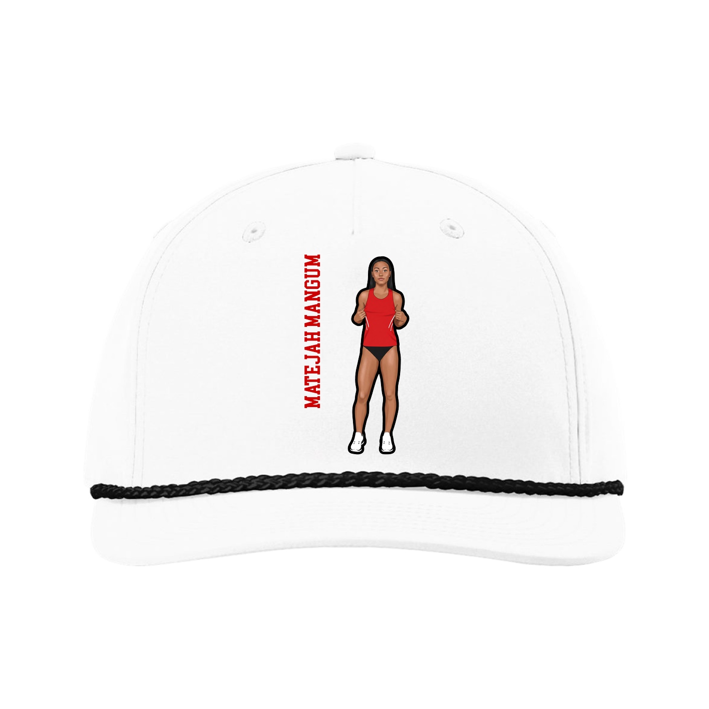 Five-Panel Classic Rope Cap — Name Vertical in White