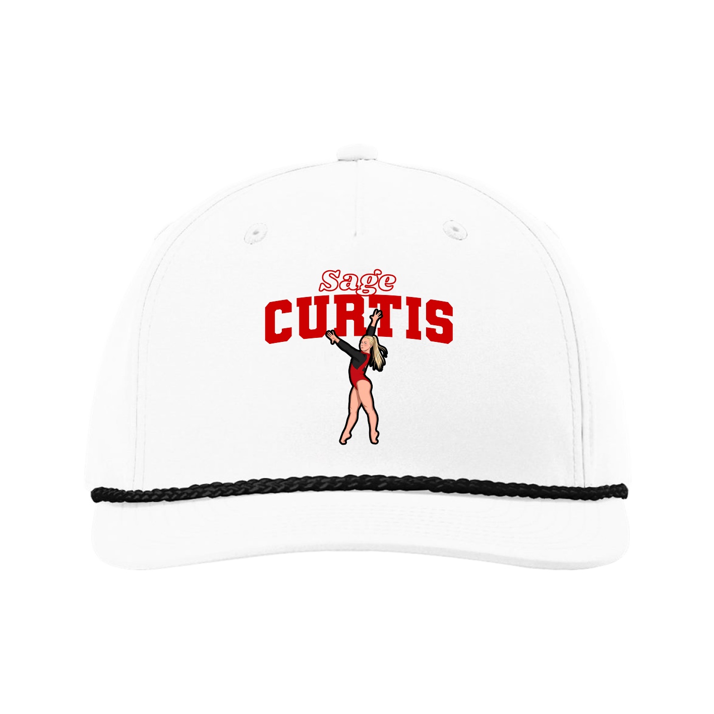 Five-Panel Classic Rope Cap — Name Arch in White