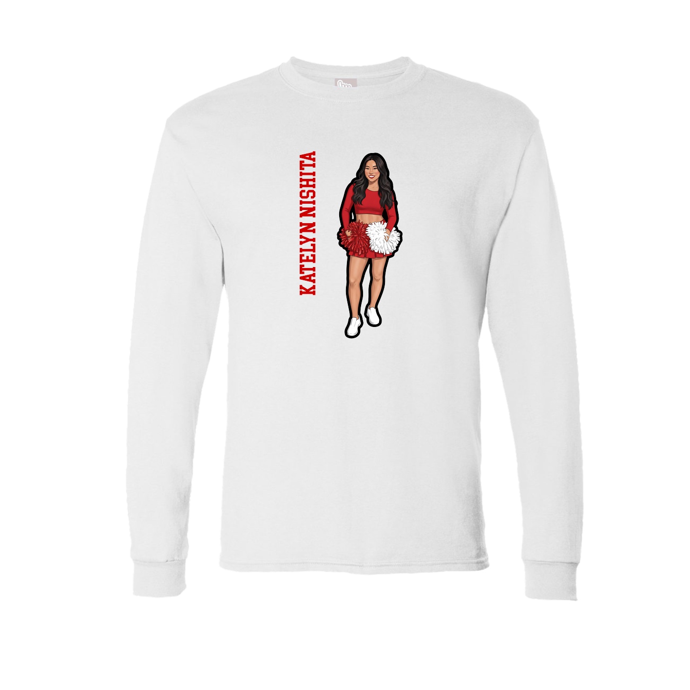 Long Sleeve Tee — Name Vertical in White