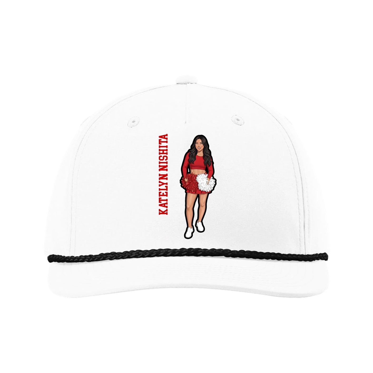 Five-Panel Classic Rope Cap — Name Vertical in White