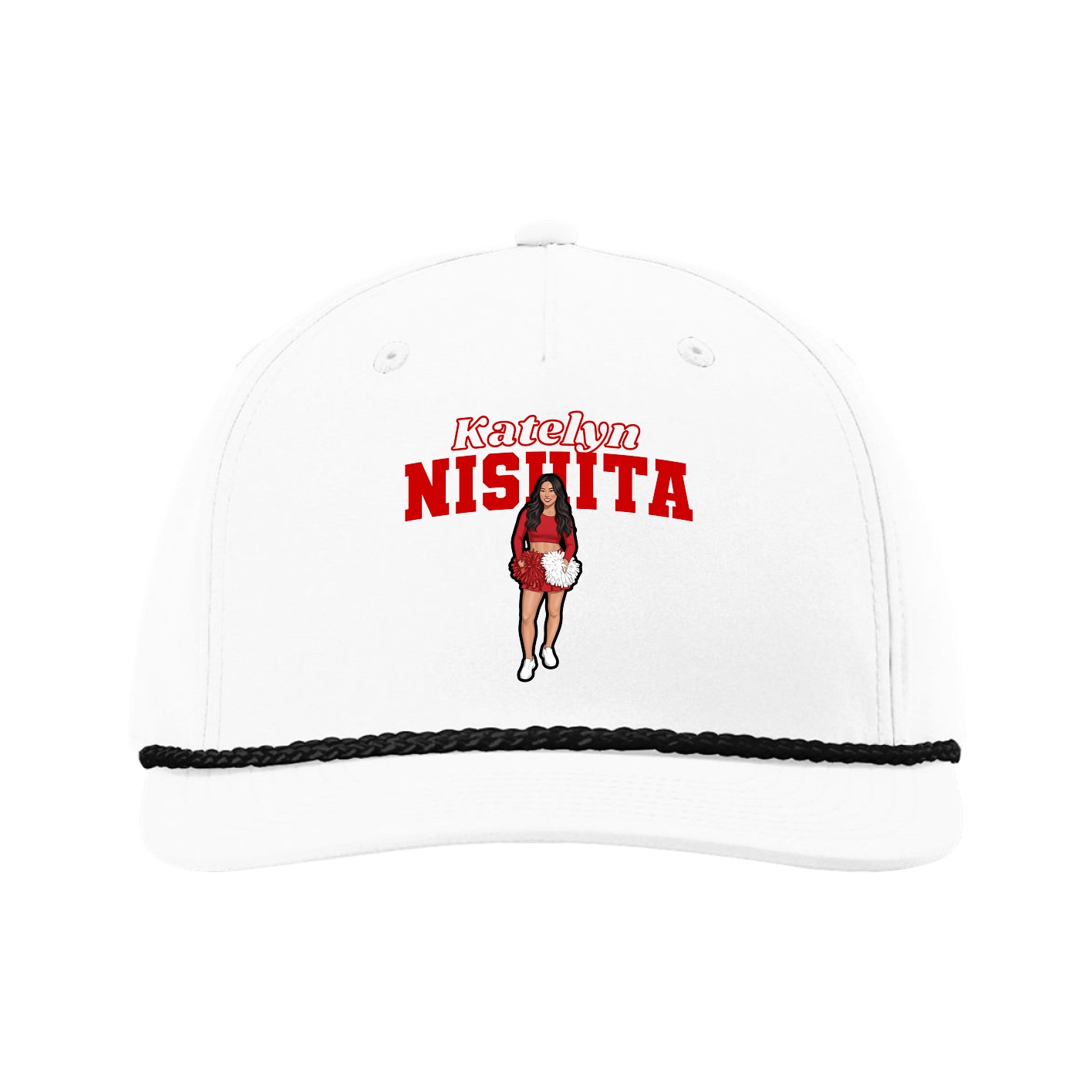 Five-Panel Classic Rope Cap — Name Arch in White