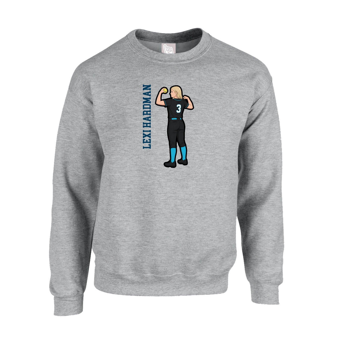 Fleece Crew — Name Vertical in Grey
