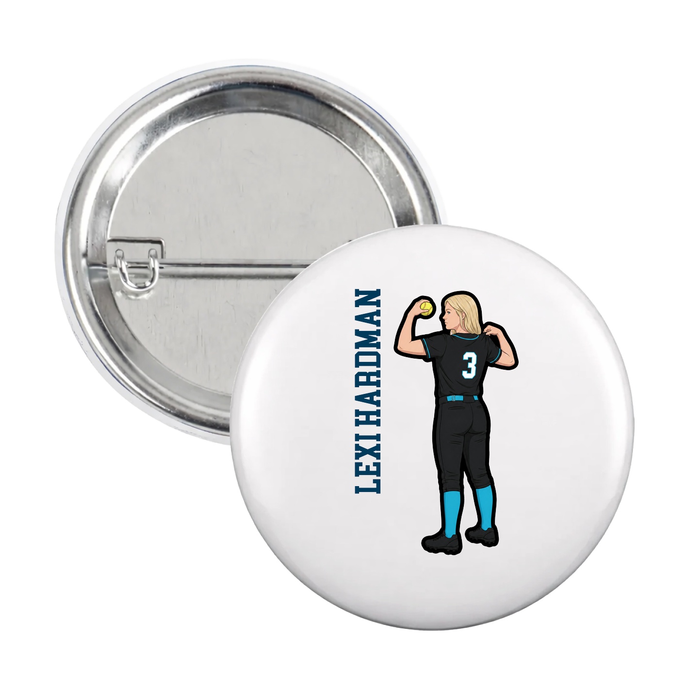 Game Day Button — Name Vertical in White