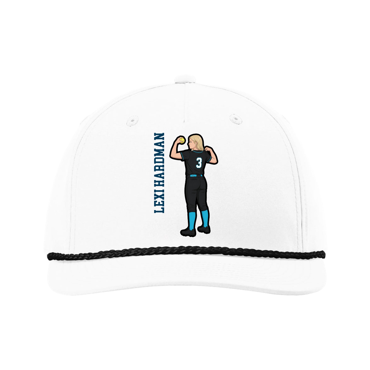 Five-Panel Classic Rope Cap — Name Vertical in White