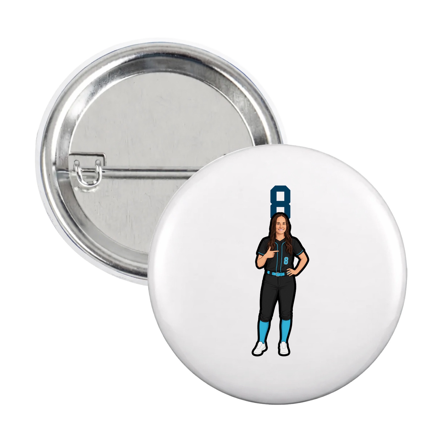 Game Day Button — Number Top in White
