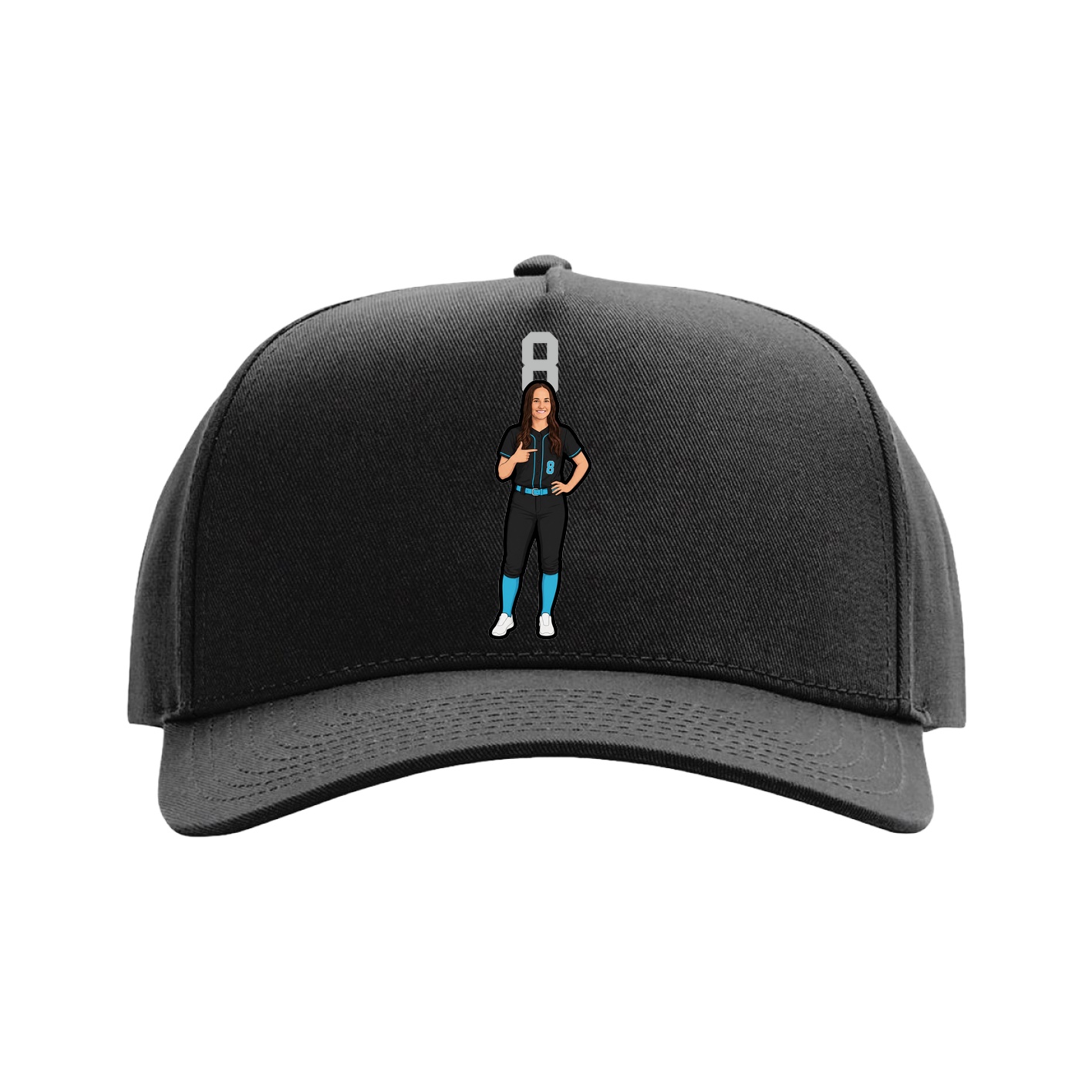 Full Fabric Five-Panel Champ Cap — Number Top in Black