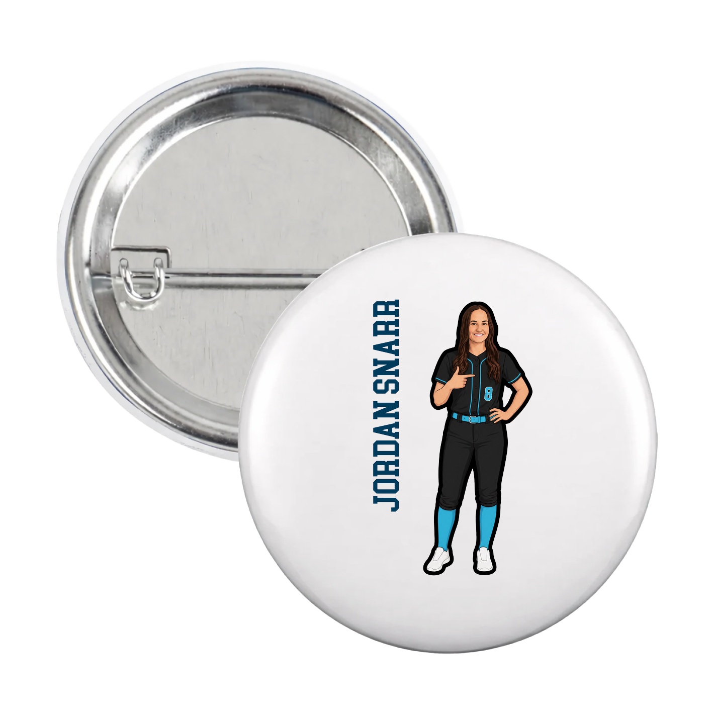 Game Day Button — Name Vertical in White