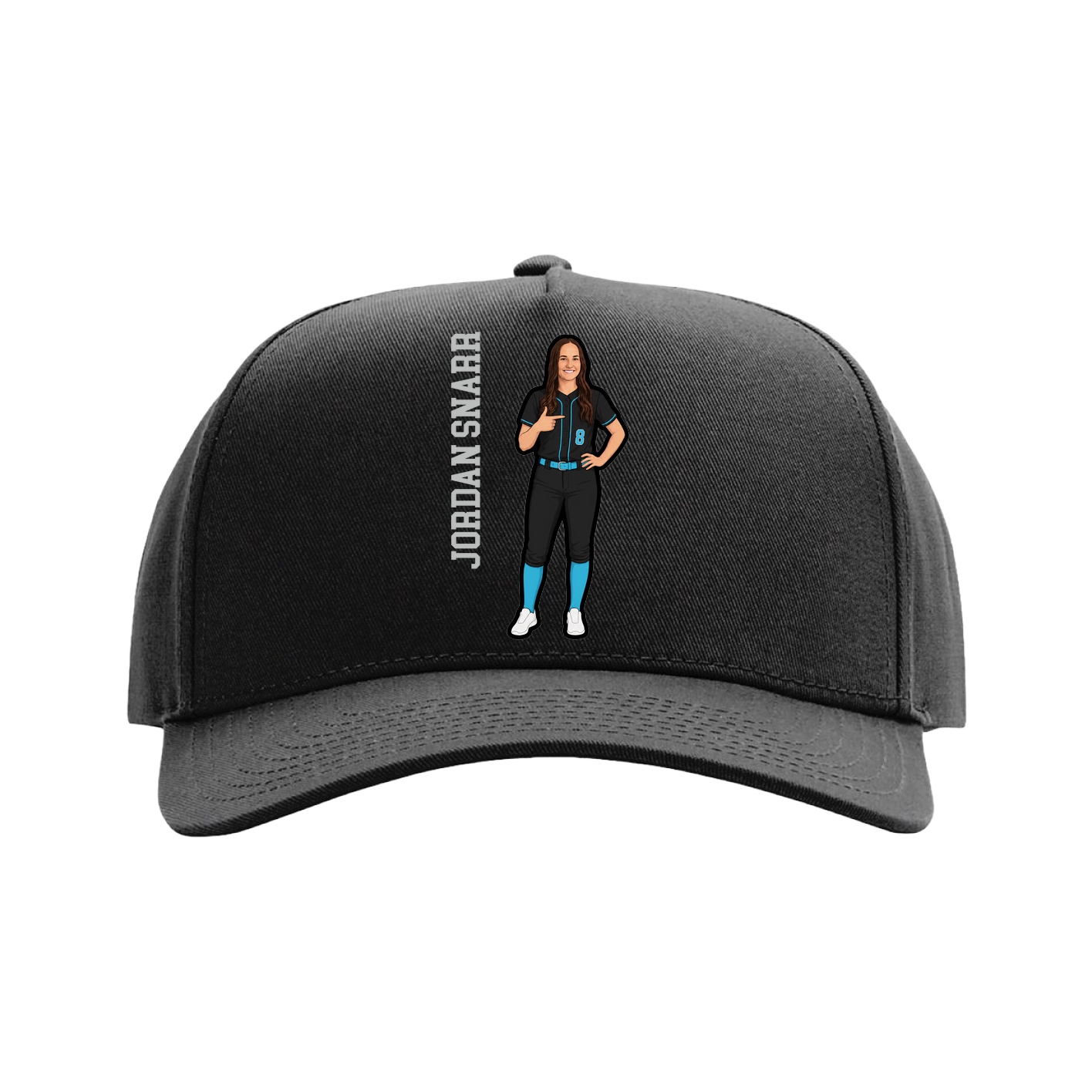 Full Fabric Five-Panel Champ Cap — Name Vertical in Black