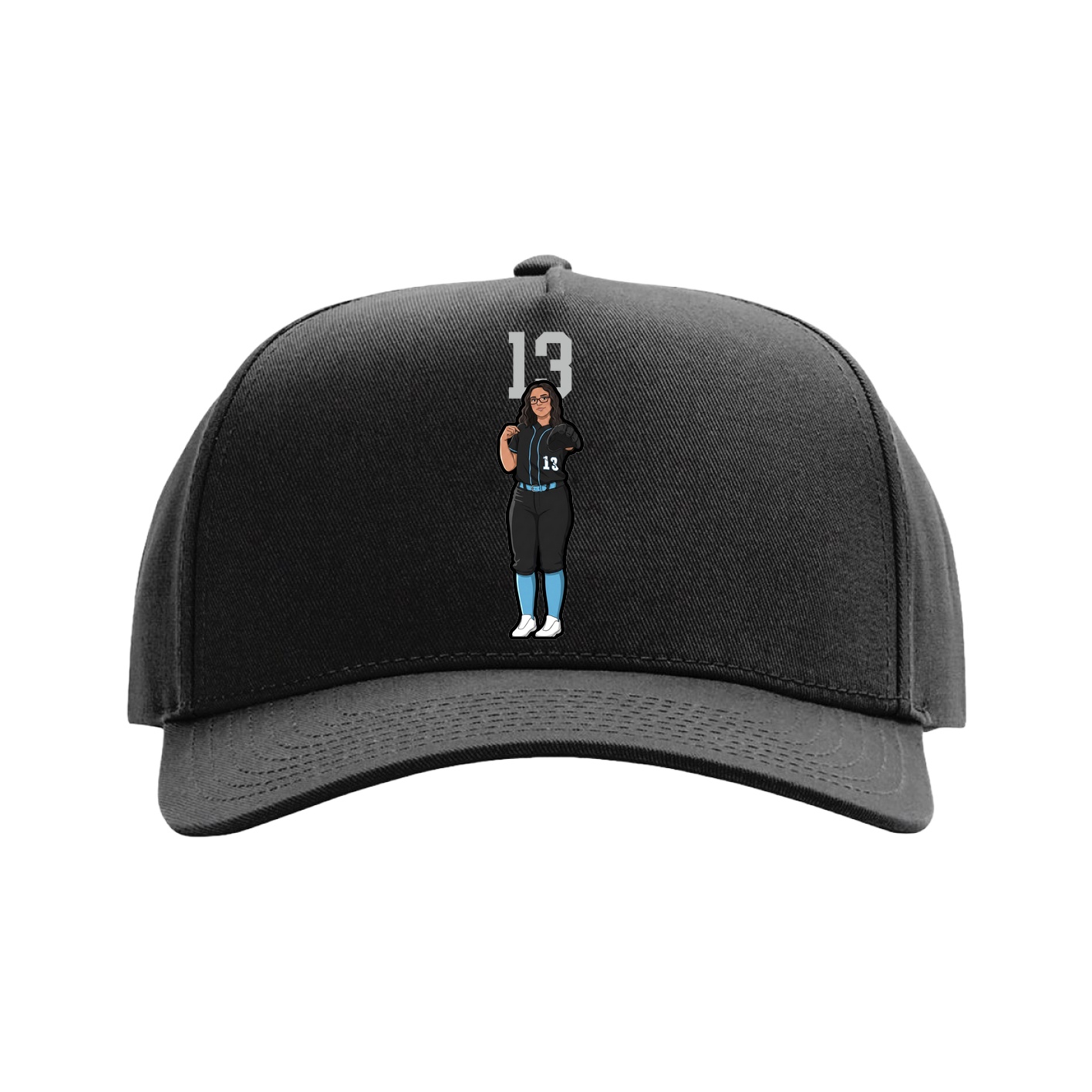 Full Fabric Five-Panel Champ Cap — Number Top in Black