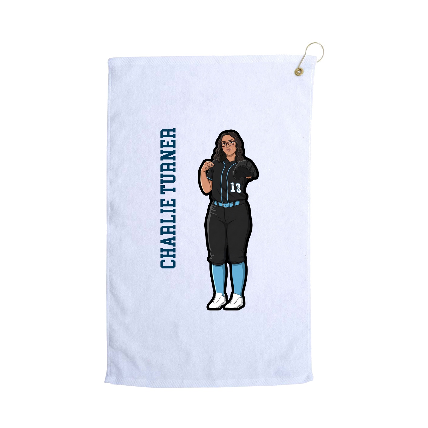 Golf Towel — Name Vertical in White