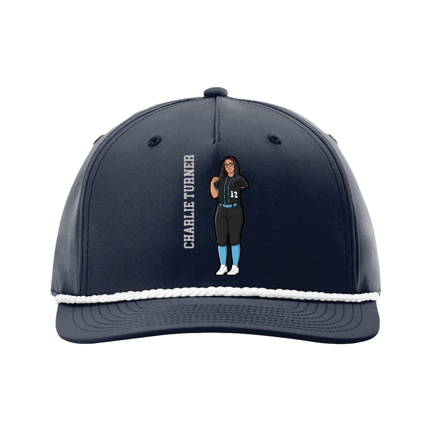 Five-Panel Classic Rope Cap — Name Vertical in Navy