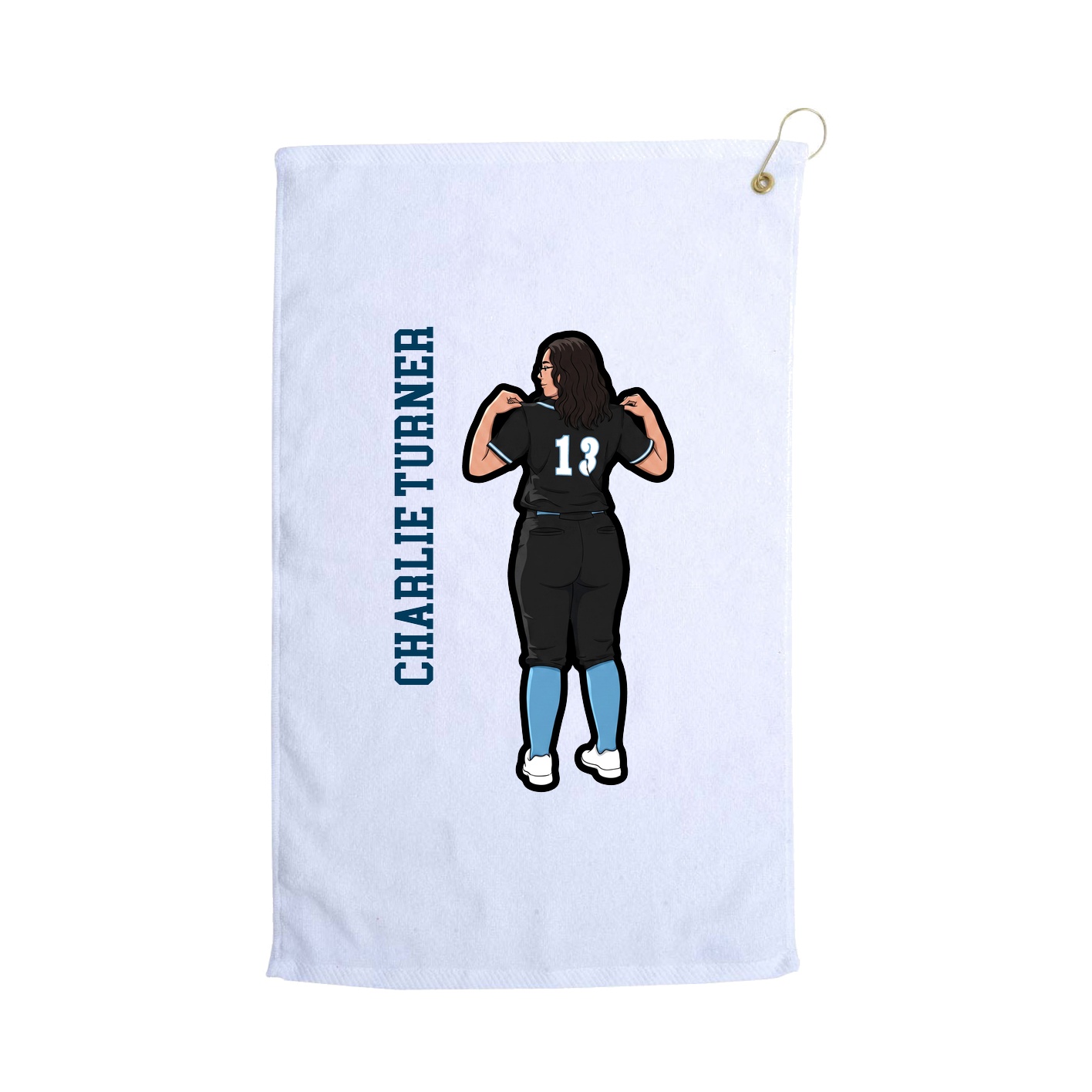 Golf Towel — Name Vertical in White